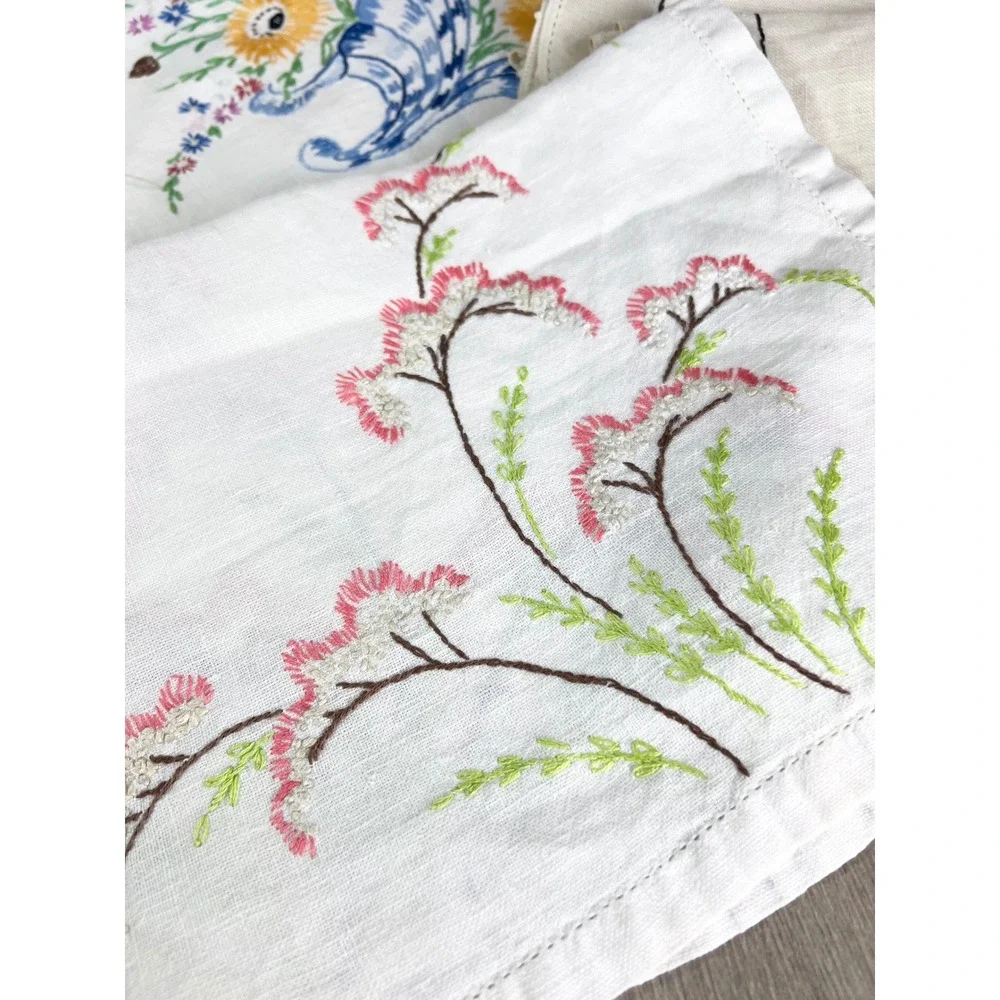 Lot of Vintage Embroidered Linens runners dresser scarf